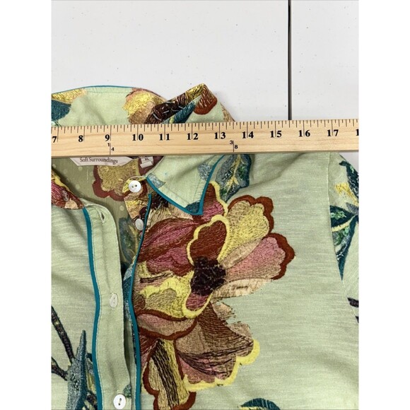 SOFT SURROUNDINGS Womens Elena Tunic XL Green Floral Button Top Boho Blouse - Picture 9 of 13